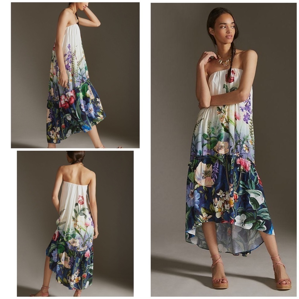 NWT by Anthropologie Floral Garden Tulip Flower Boho Wedding Party Midi Dress‌‌